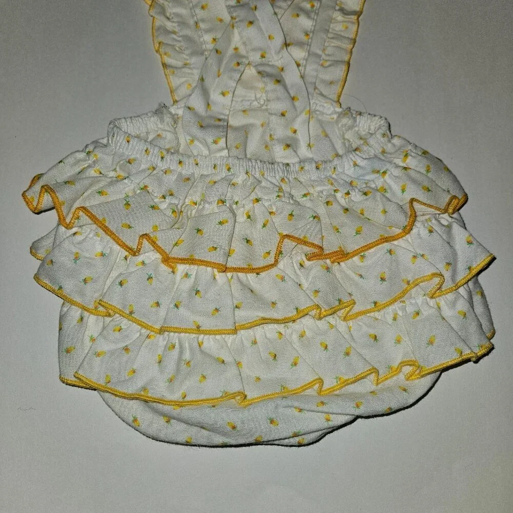 VTG Baby Romper Stone Apparel White Yellow Floral Print 9 Months Ruffle Tush